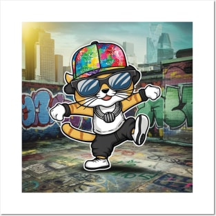 Hip Hop Cat Breaks the Rooftop Posters and Art